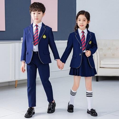 Childrens School Uniform Set Spring Autumn New Baby Boys Girls Korean College Style Suit Kids Blazer Pants Skirt Shirt Tie 5pcs