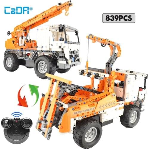 Cada 839pcs RC City Engineering Truck Car 2 IN 1 Building Blocks high-tech Remote Control Crane Toys for Kids Gifts