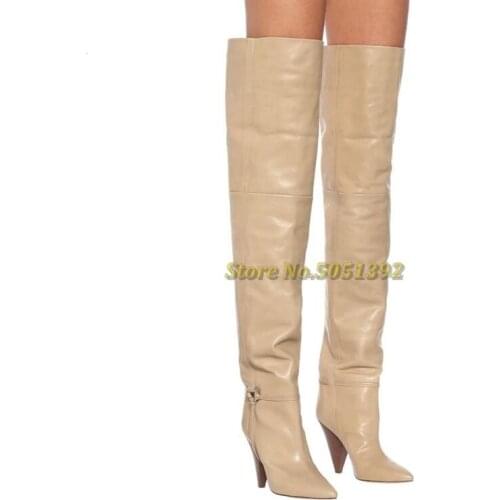 Spike Heel Leather Women Dress Boots Sexy Pointed Toe Over The Knee Solid Nude Black Newest Winter Women Boots Thigh High Shoes