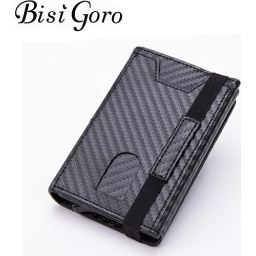 BISI GORO PU Leather Wallet Protector Multifunctional Men Clutch Carbon Fiber Card Holder Female RFID Blocking Case Metal Box