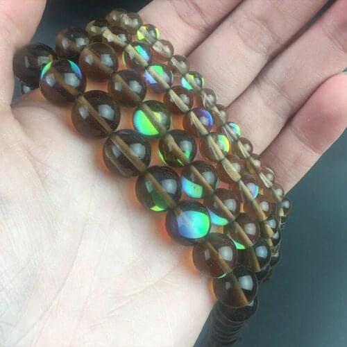 Brown Austria Crystal Glitter Moonstone Beads Round Loose Spacer Beads For Jewelry Making DIY Chrams Necklace Bracelet 6/8/10mm