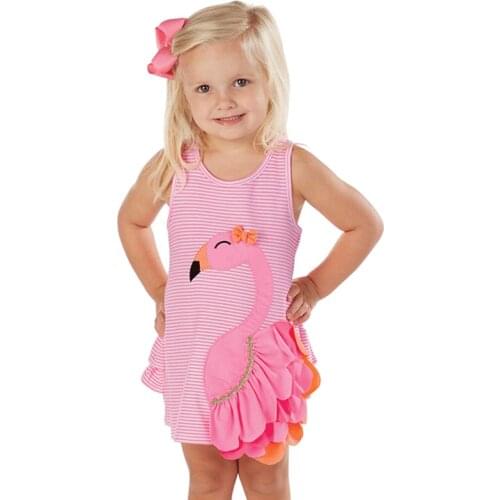 Baby Girl Swan Dress Infant Bebe Newborn Toddler Pink Striped Cartoon Flamingo Animal Dress Children Girls Clothes