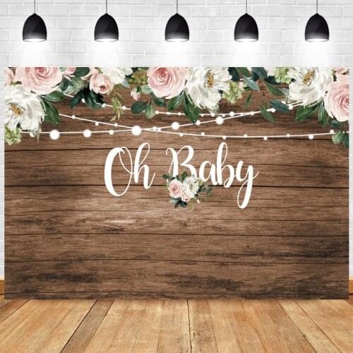 Oh Baby Photo Backdrop Wooden Happy Birthday Party Flower Baby Shower Photography Background Booth Prop Decor Banner