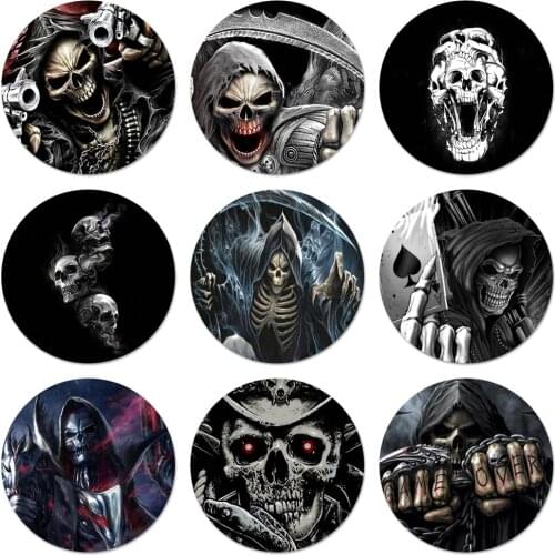 Grim Reaper Skull Skeleton funny Icons Pins Badge Decoration Brooches Metal Badges For Backpack Decoration