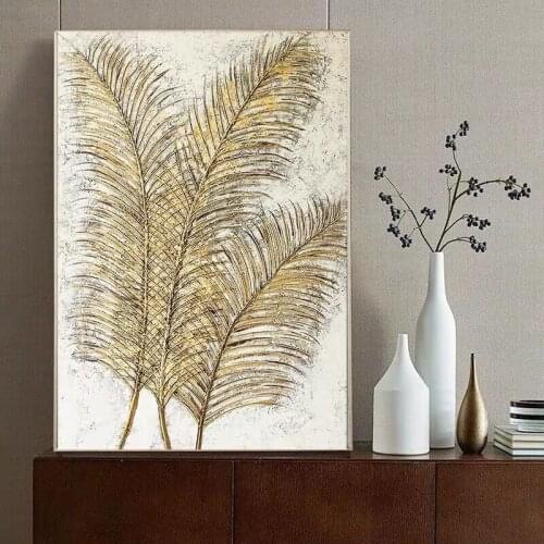 Gold Foil Leaf Pic 100% Hand Painted Modern Abstract Oil Painting On Canvas Wall Art For Living Room Home Decoration No Framed