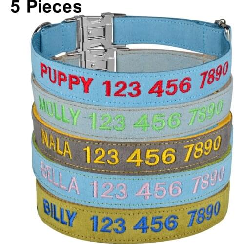 Leather Embroidery Solid Color Basic Dog Collar Personalized Custom ID Tag Adjustable Quick Release All Season Large Small Puppy