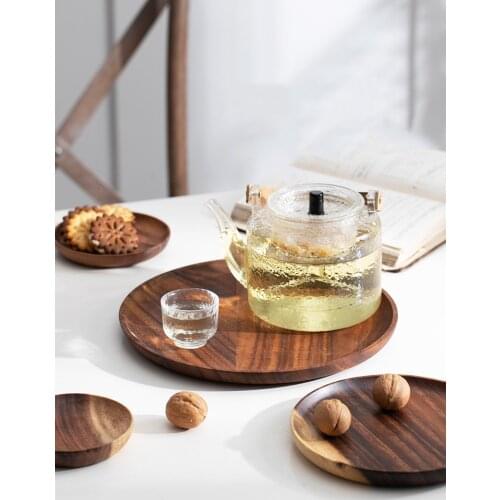 Japan Style Round Solid Wood Tray Heat-resistant Tea Coaster Fruits Desserts Plate Kitchen Dining Room Supplies