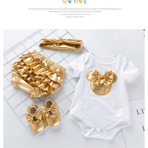 Fashion Baby Girl Summer Clothes Set 2021 Bodysuit+Pants+Shoes+Headband Kids Girl Clothing Set Birthday Party Toddler Clothing