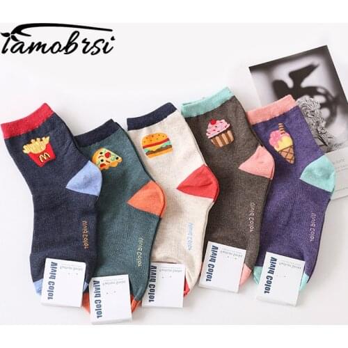 Fashion Burger Pizza Fries Ice Cream Socks Ankle Cute Series Korean Harajuku Cartoon Funny Women Happy Short Cotton Cool Socks