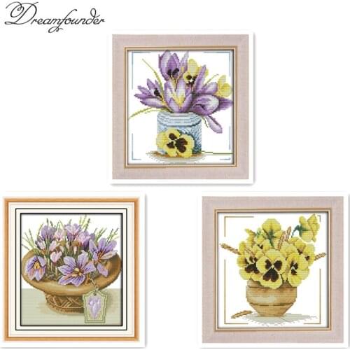 Small pot crocus cross stitch kit aida 14ct 11ct count print canvas stitches embroidery DIY handmade needlework
