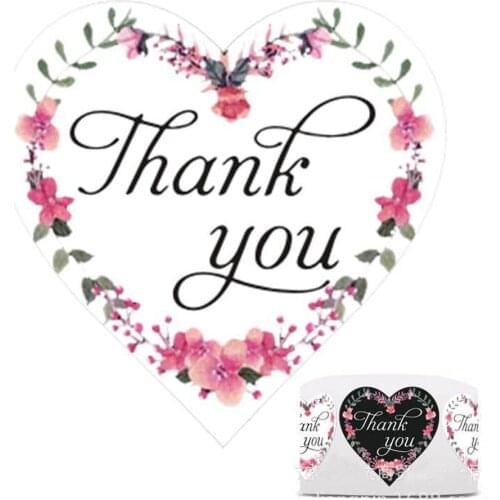 1inch Heart Thank You Stickers Floral Wedding Festival Party Favors Paper Sticker Envelope Package Seal Label Sticke 50-500pcs