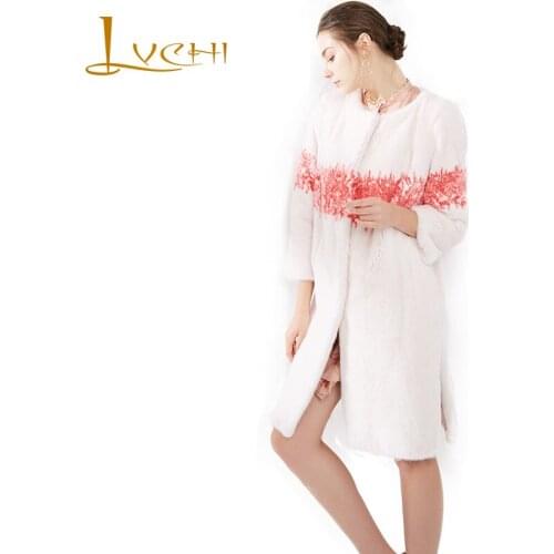 LVCHI Winter 2019 Denmark Imported Crown Swan Velvet Mink Womens Natural Fur Coat Mink Coats Print Slim Medium Mink Fur Coats