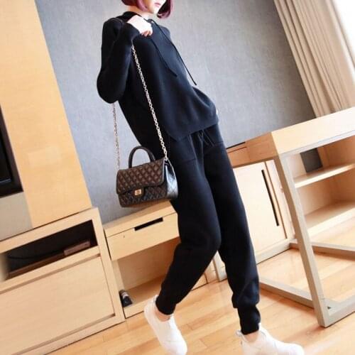 2020 Autumn Winter Knitted Hooded Pullover Sweater + Pants Women Two Piece Sets Tracksuit Female Hoodie Sweatpants Set AA5275