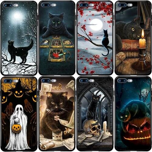 Phone Case for Xiaomi Redmi Note 10 9 9S 9A 8 8T 7 6 7A 6A 5A 5 A1 A2 A3 Pro Max Plus Lite Halloween Moon Cat