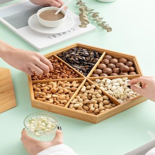 Creative Wooden Divided Dried Fruit Snack Tray Living Room Household Fruit Tray with Lid Assortment Candy Storage Box Home Decor