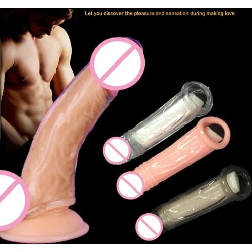 Penis Condom Reusable Penis Sleeve Sex Delay Ejaculation Cock Ring Extensions Triple Bondage Sex Tools for Men Intimate Goods