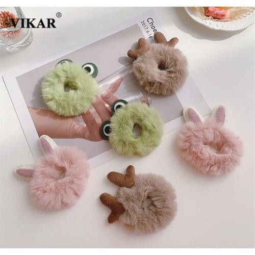 Women Winter Wool Hair Scrunchie Rubber Bands Girls Cute Rabbit Ponytail Holder Elastic Hair Ties Hair Bands Hair Accessories