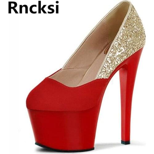 Rncksi Girls Slip On Spring Women Dress Party Queen Pole Dance Pumps Shoes 17cm High Heel Platform Pumps