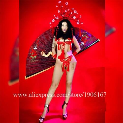 Nightclub Sexy Models Chinese Style Stage Performance Costumes China Dragon New Year Theme Nightclub Bikini Dance Suit Cloth