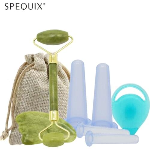 Silicone Cupping Cup Vacuum Face Massage Cup Body Facial Cupping Suction Cups Relaxation Tool With Jade Roller Gua Sha Set
