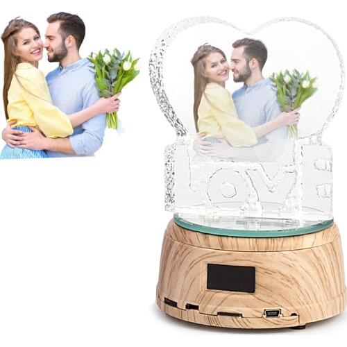 Custom Love Photo Text 3D LED Display Night Light Crystal Photo Music Player Jewelry Rotating Monitor Stand, Family Lover Gift