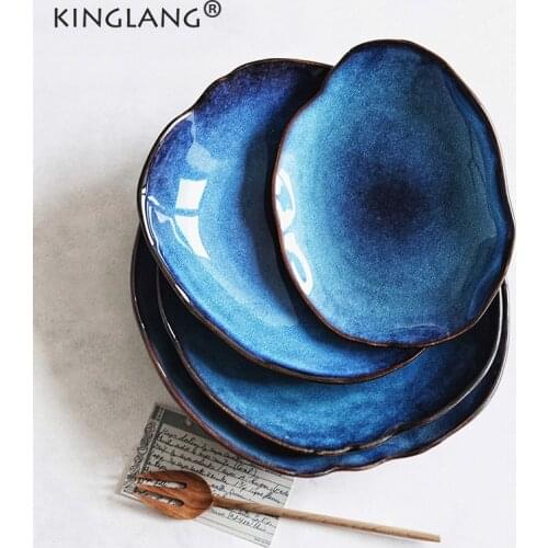 KINGLANG Plate Ceramic Food Dish Household Pottery Irregular Salad Platter Dinnerware Main Course Plates Wholesale Tableware