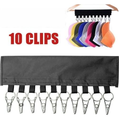 Baseball Cap Rack Hat Holder Rack Home Organizer With 10pcs Metal Clip For Towel Socks Clothes Storage Holder Closet Door Hanger
