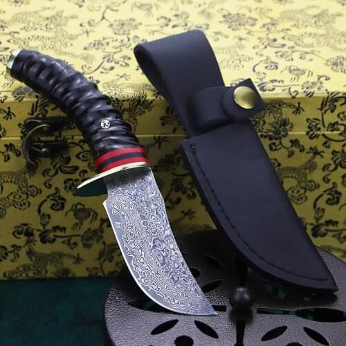 Handforged Damascus hunting knife fixed knife antler Damascus steel straight knife outdoor camping tactical knife