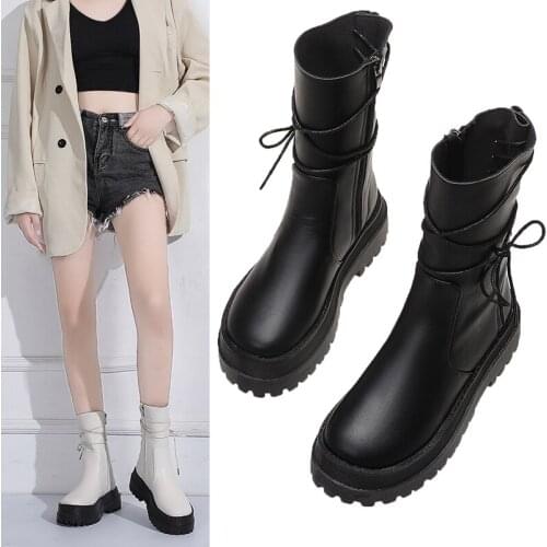 2021 Classic Style Women Shoes Zipper Boots Women Womens Autumn Shoes Thick Heel Mid Calf Boots for Women Boots Leather Women