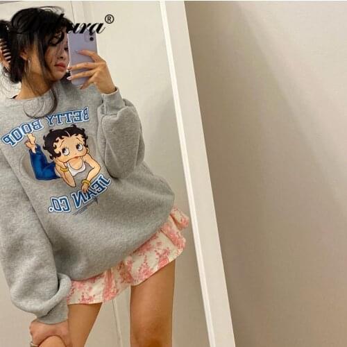 Dulzura Letter Angel Print Women Long Sleeve Hoodis Pullover Sweatshirt Loose Oversized Streetwear Casual 2020 Autumn Winter Top