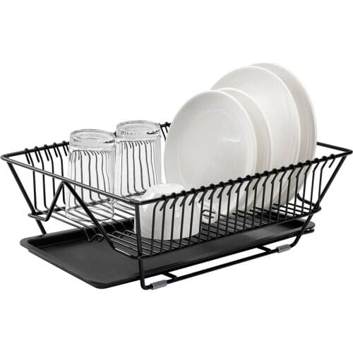 1-Tier Dish Drying Rack with Drainboard Drainer Kitchen Light Duty Countertop Utensil Organizer Storage for Home Black White
