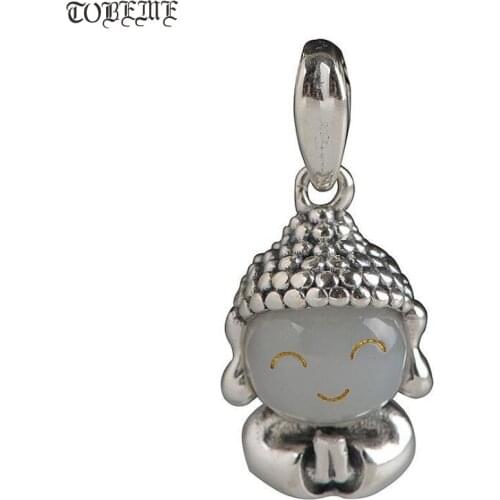 100% 925 Silver Tibetan Little Buddha Pendant Natural Jade Buddha Pendant Tibetan Ladys Pendant Good Luck Amulet