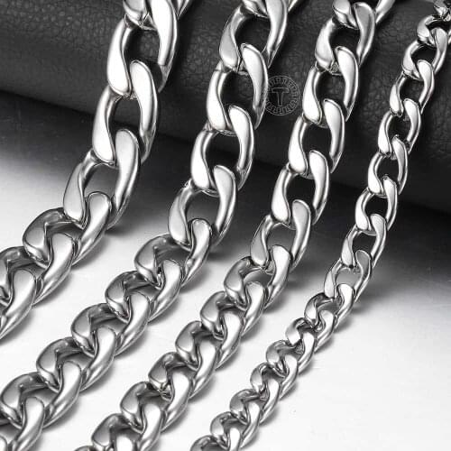 11-15mm Mens Silver Color Curb Cuban Necklace Stainless Chain Male Punk Heavy Chain Accessories Jewelry 18-36inch DKNM37