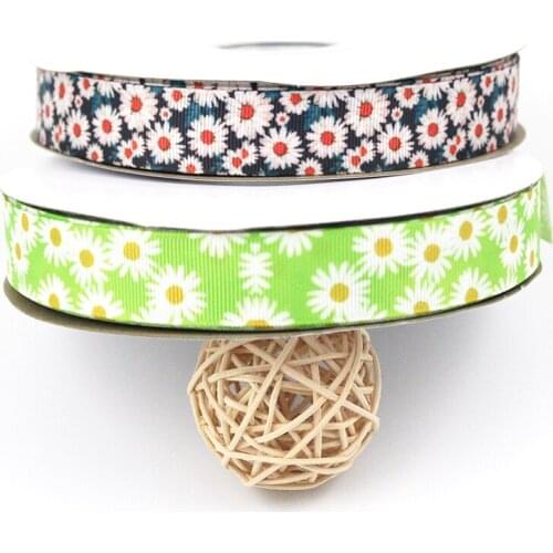 16mm-75mm Daisy printed grosgrain ribbon decoration DIY headband ribbon 50 yards