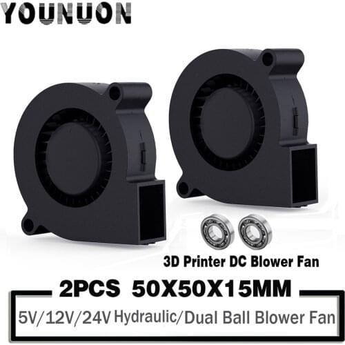 2PCS 5015 50mm DC 5V 12V 24V Dual Ball Brushless Cooling Turbine Blower Fan 50mm x 15mm Blower Fan for 3D Printer 50x50x15MM