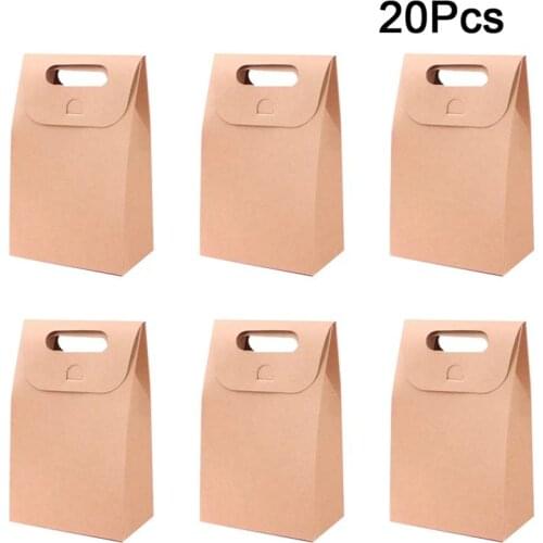 20pcs Portable Paper Bags Folding Packaging Box Cookies Containers Biscuit Holder Disposable Food Containers for Home