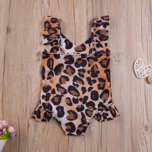 2021 Newest Arrival Baby Summer Swimwear Leopard/Snake/Floral Print Ruffle Sleeve V-Neck Hollow Out Swimsuit for Toddlers Girls