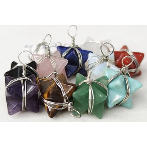 3D Merkaba Star Necklace Pendant Necklace Chakra Reiki Energy Healing Lucky Crystal Stone Jewelry 18 Inch Stainless Steel Chain