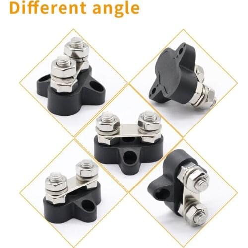 48VDC Car Boat Electrical Double Type M8 Terminal Stud Bus Bar Black