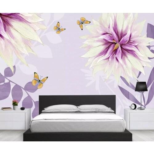 Customized large-scale 3D mural wallpaper European simple flower butterfly background wall 3D mural wallpaper