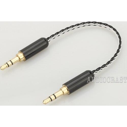 Audiocrast 10cm Silver Plated 3.5mm Male to 3.5mm Male Stereo Audio Hifi Audio cable Aux cable For Headphones, Smartphones, Note