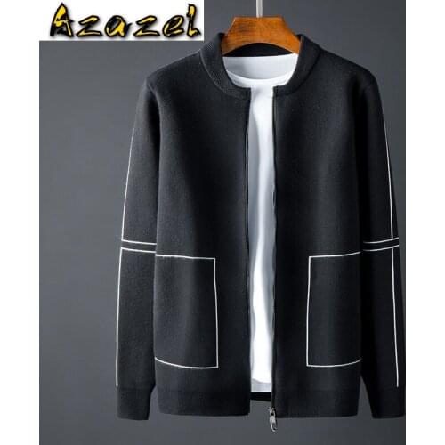 Azazel Stand Collar Mens Sweaters Luxury Baseball Collar Zipper Sweater Male Autumn And Winter Slim Sweaters Man plus size 4XL