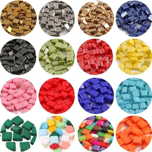 50pcs/lot 5*5*2mm Two Hole Glass Seed Beads Miyuki Tila Loose Spacer Beads for Jewelry Making Diy Bracelet Necklace Accessories