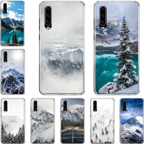 Black White Mountain Pine Tree Forest Mountain Peak Mist Phone Case For Huawei P10 P20 P30 P40 Mate 30 20 10 Lite Pro P Smart Z