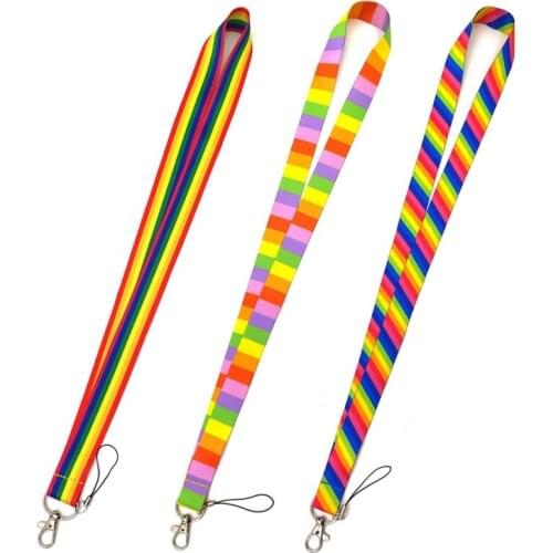 Colorful Rainbow Phone Lanyard Universal ID Card Lanyard Phone Tag Hanging Neck Key Chain Lanyard Camera Rope USB Strap Holder