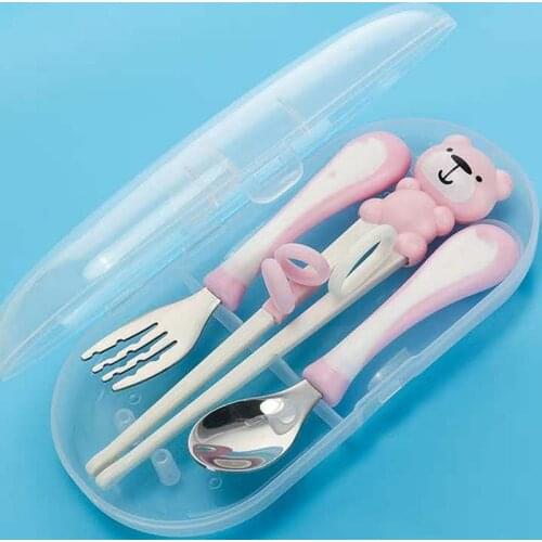 Baby Learning Training Chopsticks Portable Children Tableware 3pcs Childrens Chopsticks Spoons Forks 1 set