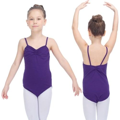Kids Purple Ballet Camisole Single Straps Cotton/Lycra Dance Leotard Girls Practice Dancewear Ladies Practice Bodysuit