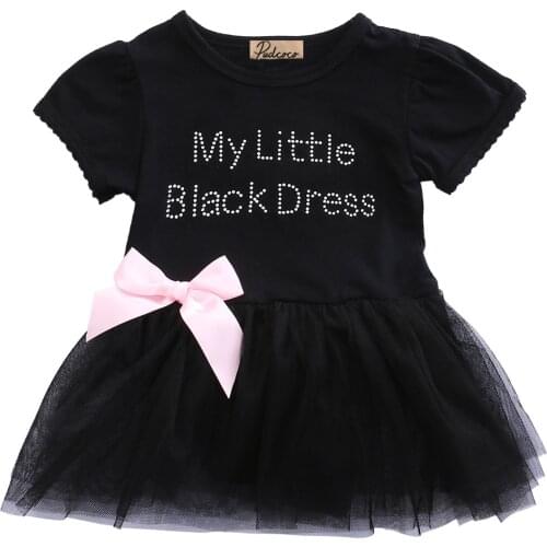 Black Bow Short Sleeve O-Neck Cotton Summer Baby Toddler Top Bow-knot Plaids Dress Outfit Kids Cotton Sundress