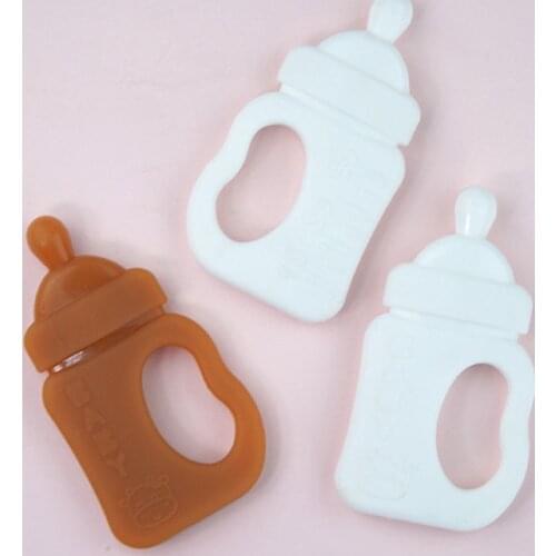 Cartoon Milk Bottle Shape Baby Teether Silicone Chewing Teething Nursing Soother GXMB