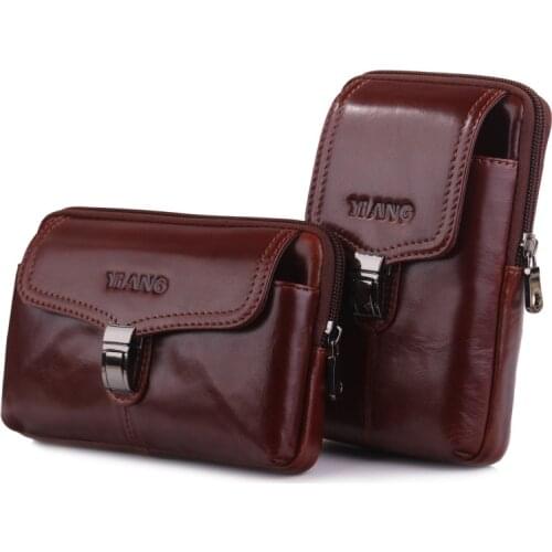 Men Waist Pack Bag Hook Fanny Belt Pack Pocket Case Purse Zipper Wallet Oil Wax Genuine Leather Cell/Mobile Phone Cigarette Bags